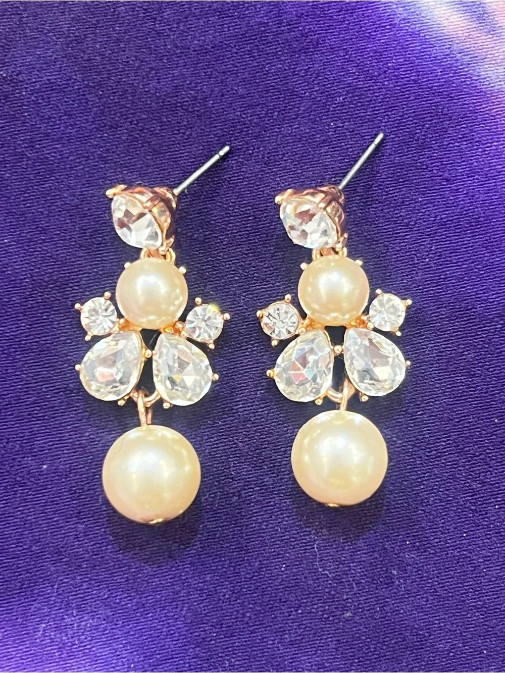 Gold-Tone Pearl and Crystal Drop Earrings - Ivory Pearls